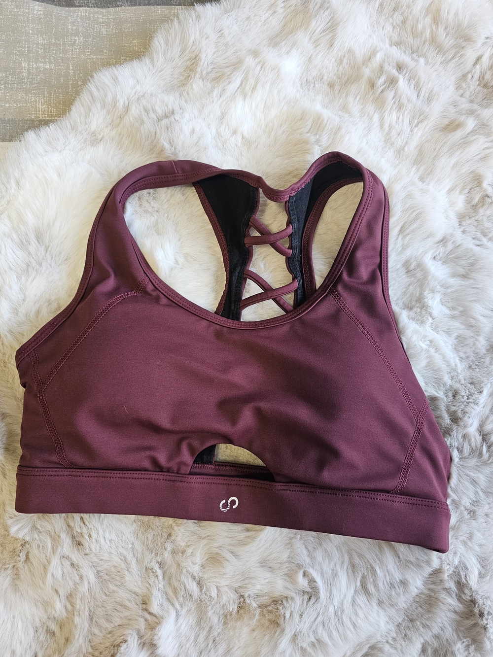 Women’s Sports Bra - Burgundy Crisscross Back CURVES AND COMBATBOOTS medium